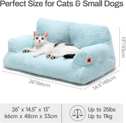 MEWOOFUN Plush Cat Bed For Indoor Cats - Washable 26x19x13 Inch Pet Couch With Non-Slip Bottom, Fluffy Small Dog Bed For Puppies & Kittens, Blue